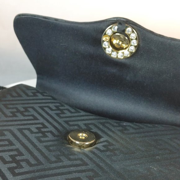 Vtg Carolyne Barton Black Evening Purse Rhinestone/Gold Button Closure Crossbody - Picture 4 of 8